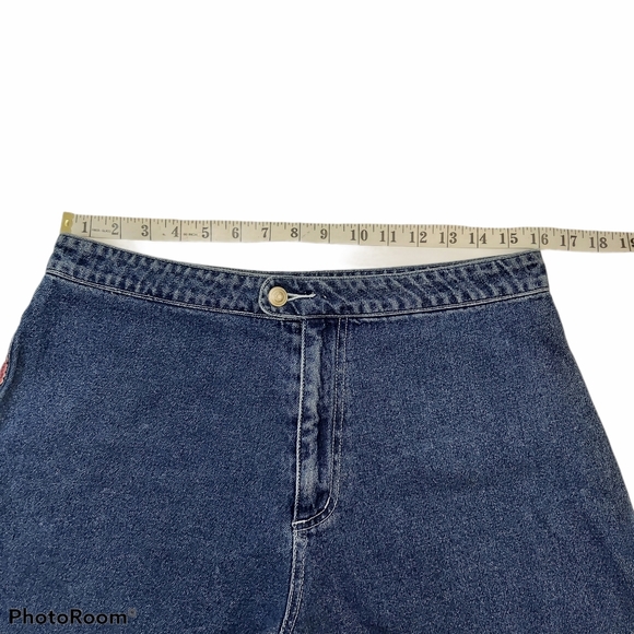 Blue High Rise Red Stripe Cotton Denim Shorts - Picture 4 of 10